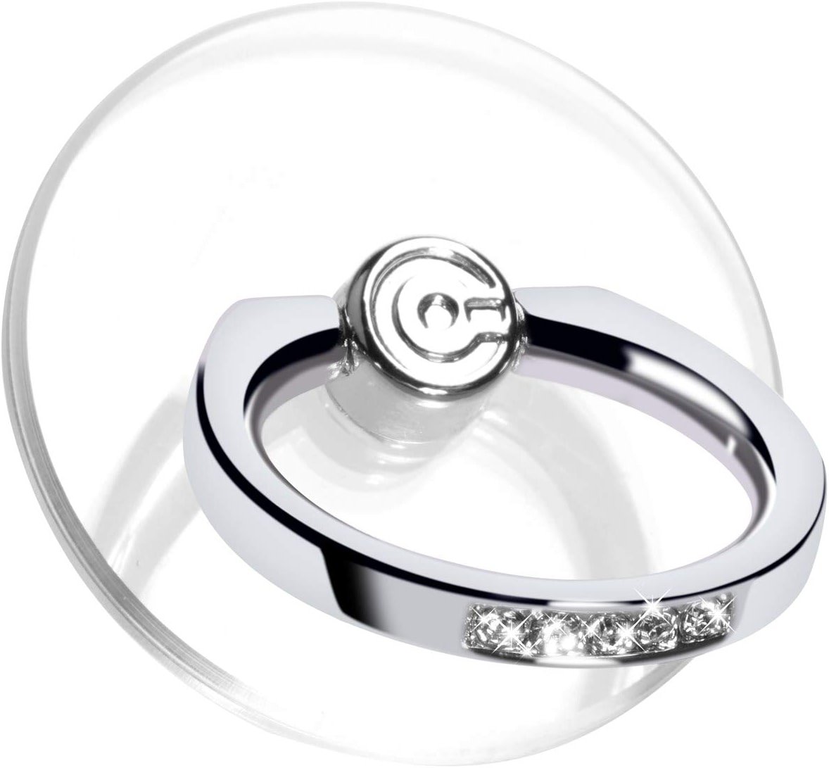 Transparent Phone Ring Holder Grip - EI Sonador Clear Cell Phone Ring Stand Holder Finger Grip Kickstand 360° Rotation, Compatible with Most of Phones, Tablets and Case (2 Silver Diamond) - Product Image