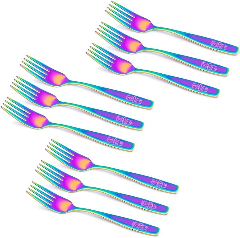 9 Piece Stainless Steel Rainbow Kids Forks - Kids Cutlery, Toddler Safe Flatware, Silverware, Utensil Set - 9 Forks for Home and Preschools - Product Image