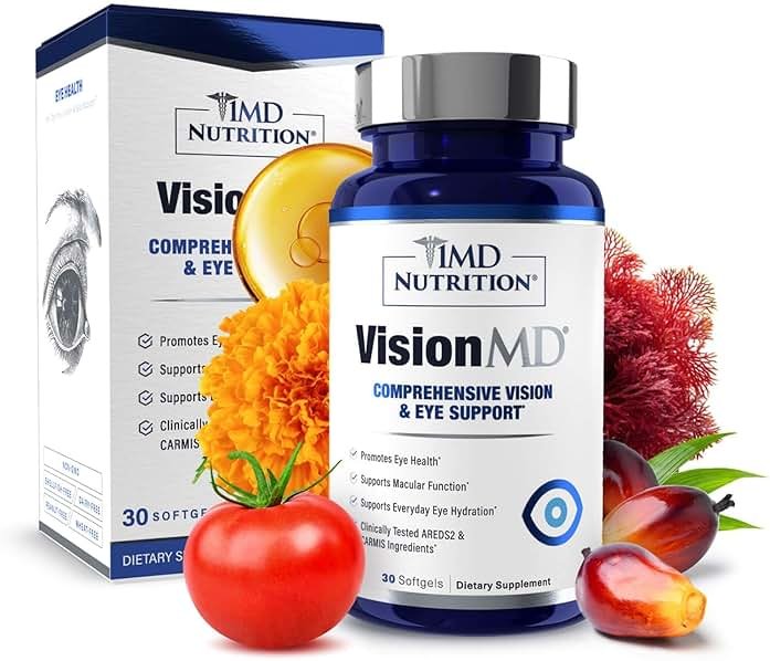 1MD Nutrition VisionMD Eye Vitamin CARMIS - Eye Supplement for Adults - with OptiLut Lutein & Zeaxanthin - Supports Vision Health Care, Everyday Eye Strain, & Occasional Dry Eye - 30 Softgels - Product Image