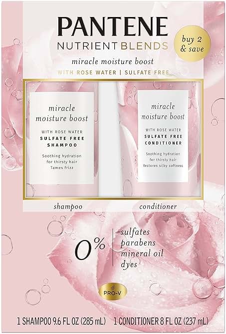 Pantene Nutrient Blends Miracle Moisture Boost Rose Water Shampoo & Conditioner Dual Pack for Dry Hair, Sulfate Free - Product Image