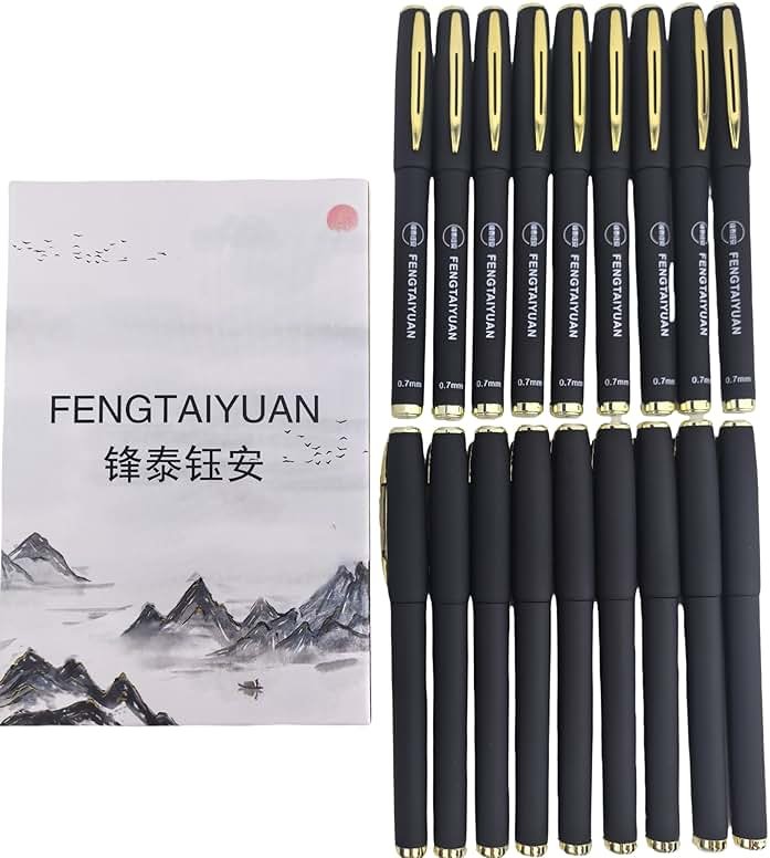 Fengtaiyuan Capped Gel Pens, 0.7mm Fine Point Quick Dry Black Ink, UV Plated Soft-Touch Thick Anti-Slip Barrel with Metal Clip, Ergonomic for Large Hands Smooth Pens for Daily Writing [Pack of 18] - Product Image