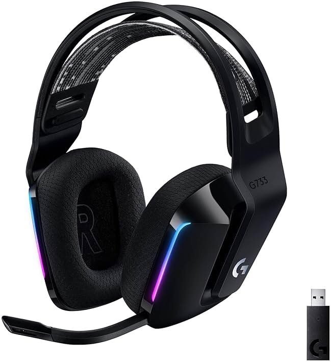 Logitech G733 Lightspeed Wireless Gaming Headset, Suspension Headband, Lightsync RGB, Blue VO!CE Mic, PRO-G Audio – Black, Gaming Headset Wireless, PC, PS5, PS4, Switch Compatible - Product Image