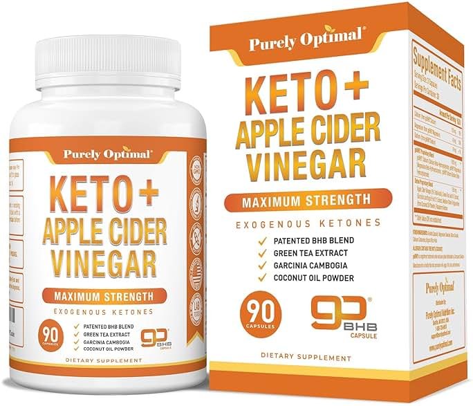 Purely Optimal Keto BHB & Apple Cider Vinegar Capsules - Exogenous Ketones Supplement with The Mother for Ketosis Support, Healthy Lifestyle & Overall Well-Being - 90 Capsules - Product Image