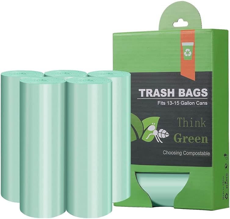Compostable Trash Garbage bags,AYOTEE 13-15 Gallon Tall Kitchen Trash Bags,Heavy Duty Unscented 1.18Mils 55 Liter,60 Count,Strong Thicken Rubbish Waste Can Liners for Kitchen Garden Home - Product Image