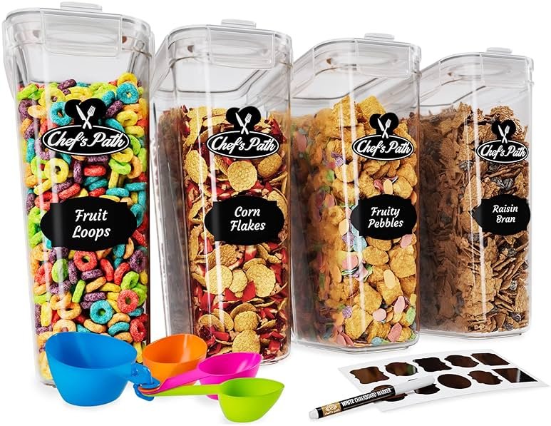 Cereal Containers Storage Set Large (4L,135.2 Oz), Airtight Food Storage Containers for Kitchen & Pantry Organization, Cereal Storage Container Set for Crunchiness, BPA Free Dispenser Keepers (4) - Product Image