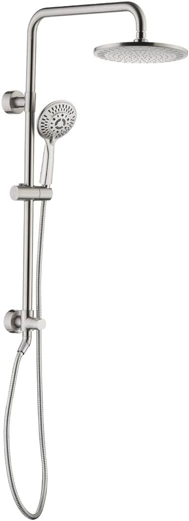 BRIGHT SHOWERS Rain Shower Heads System Including Rainfall Shower Head and Handheld Shower Head with Height Adjustable Holder, Solid Brass Rail, 60 Inch Long Stainless Steel Hose, Brushed Nickel - Product Image