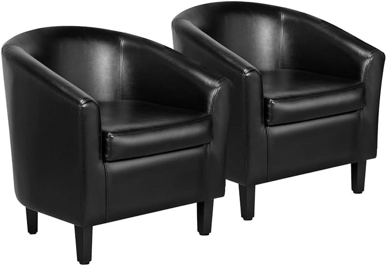 Yaheetech Barrel Chairs Set of 2, Faux Leather Club Armchairs, PU Leather Accent Chairs with Soft Padded Seat for Living Room Bedroom Waiting Reading Room, Black - Product Image