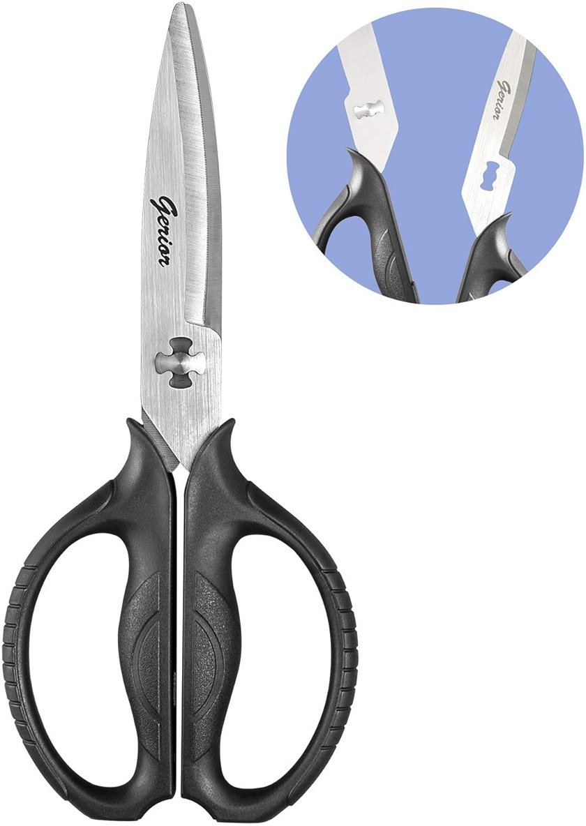Food Scissors - Stainless Steel Kitchen Shears for Food, Chicken, Meat, Vegetables & Herbs (Black) - Product Image
