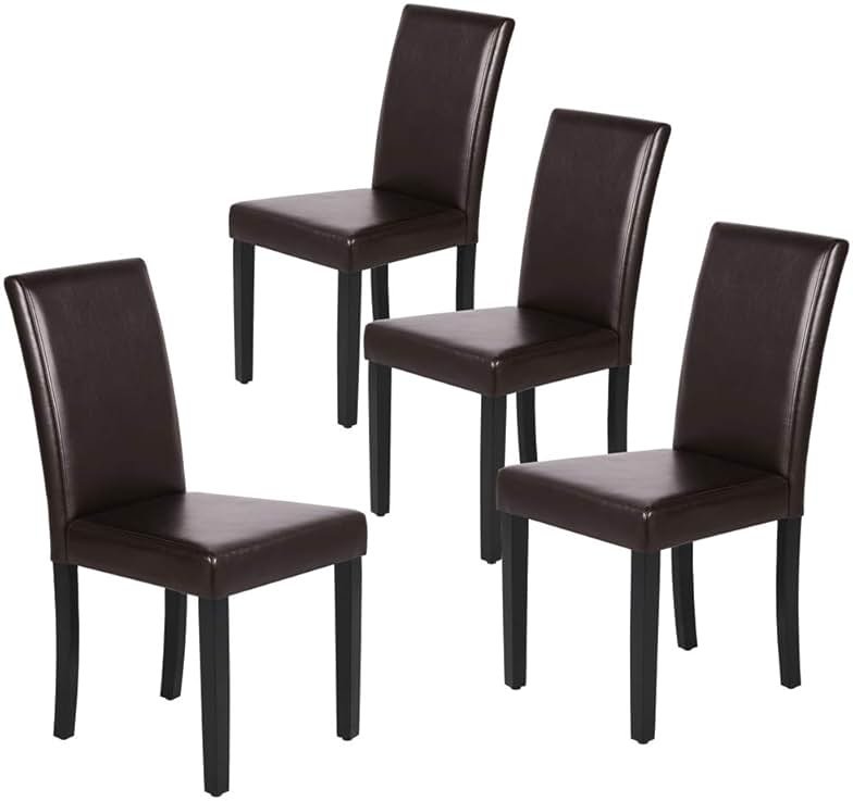 Yaheetech Dining Chairs Set of 4 PU Leather Dining Room Chairs with Waterproof Surface and Wood Legs for Kitchen Restaurant and Living Room, Dark Brown - Product Image