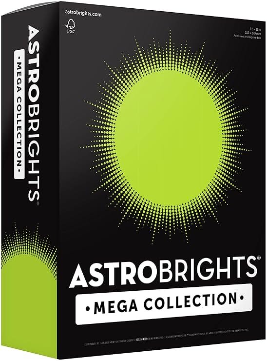 Astrobrights Mega Collection, Colored Paper, Neon Green, 625 Sheets, 24 lb/89 gsm, 8.5" x 11" - MORE SHEETS! (91672) - Product Image