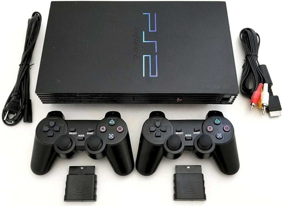 Sony PS2 Game System Gaming Console with 2 WIRELESS CONTROLLERS PLAYSTATION-2 Black (Renewed) - Product Image