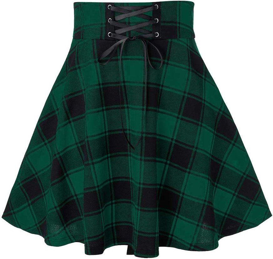 IDEALSANXUN Gothic Plaid Mini Skirts for Women Short High Waist Plaid Skirts - Product Image