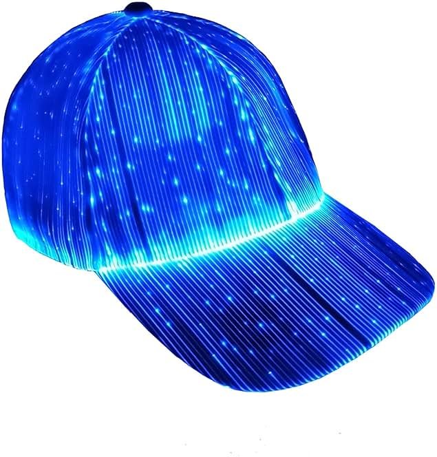 Ruconla Fiber optic cap LED hat with 7 colors luminous glowing EDC baseball hats USB Charging light up caps even party led crazy cap for event holiday - Product Image