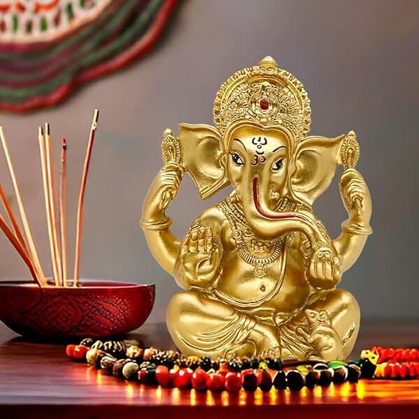 BangBangDa Hindu Ganesha Statue Diwali Decor - India God Lord Ganesh Ganpati Indian Idol Home Office Temple Mandir Puja Decor Altar Yoga Meditation Room Altar Shrine Kit Wedding Return Gift - Product Image