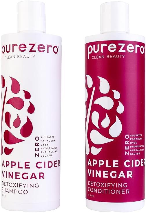 Purezero Apple Cider Vinegar Shampoo & Conditioner Set - Detox Scalp & Hair - pH balanced -Increase Hydration - Zero Sulfates, Parabens, Dyes - 100% Vegan & Cruelty Free - Great For Color Treated Hair - Product Image