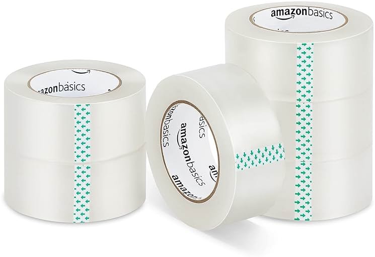 Amazon Basics Strong Adhesive Packing Tape for Moving Boxes, Shipping and Sealing, Clear, 1.88" x 109 Yards, 6-Pack, Total 654 Yards - Product Image