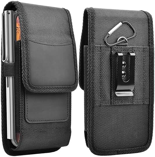 Njjex Phone Holster for Samsung Galaxy S25 Ultra S24 S23 S22 S21 S20 Note 20 A17 A16 A15 A14 A36 A35 A12 iPhone 17 Pro Max Air SE 16E Nylon Belt Clip Holster Cell Phone Pouch Card Holder Carrying Case - Product Image