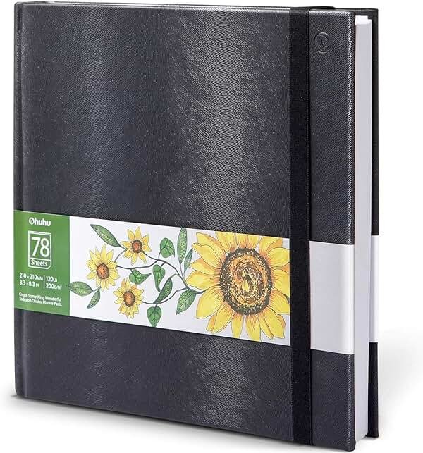 Ohuhu Sketchbook Marker Paper Pad: 8.3"x8.3" Square Art Sketch Book Drawing Papers 78 Sheets/156 Pages 120 lb/200 gsm Hardcover Sketching Books for Alcohol Markers Heavyweight Sketchpad Christmas Gift - Product Image
