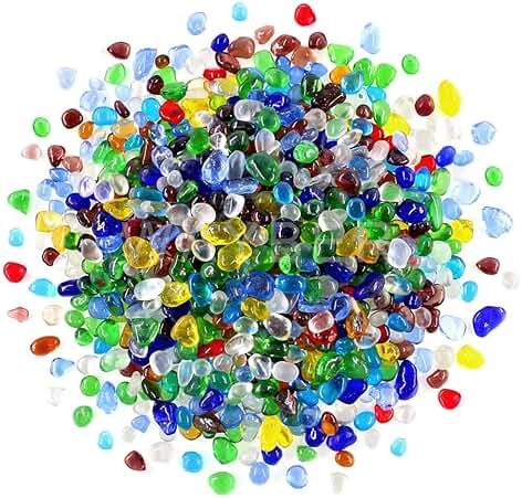 Rainbow Glass Stones, 1Lb/460g Irregular Sea Glass Pebbles Non-Toxic Artificial Crystal Stones for Handmade Artwork/Vase Filler/Terrarium Flowerpot Aquarium Turtle Tank Decoration, Multicolored - Product Image