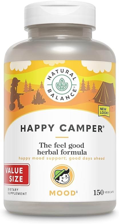 Natural Balance Happy Camper - Feel-Good Mood Support Supplement - Gotu Kola, Passion Flower, and Kava Kava Capsules - 60-Day Guarantee - 75 Servings, 150 VegCaps - Product Image