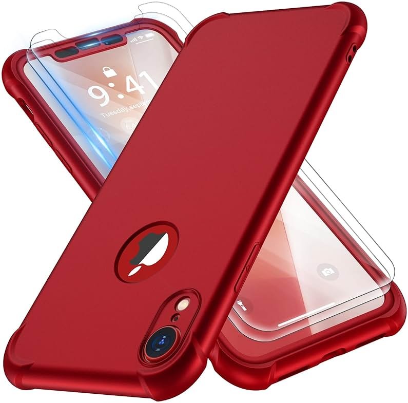ORETECH for iPhone XR Case, with [2 x Screen Protectors] [10 Ft Military Grade Drop Test] [Camera Protection] 360° Shockproof Slim Thin Phone Case iPhone XR Cover 6.1" - Red - Product Image