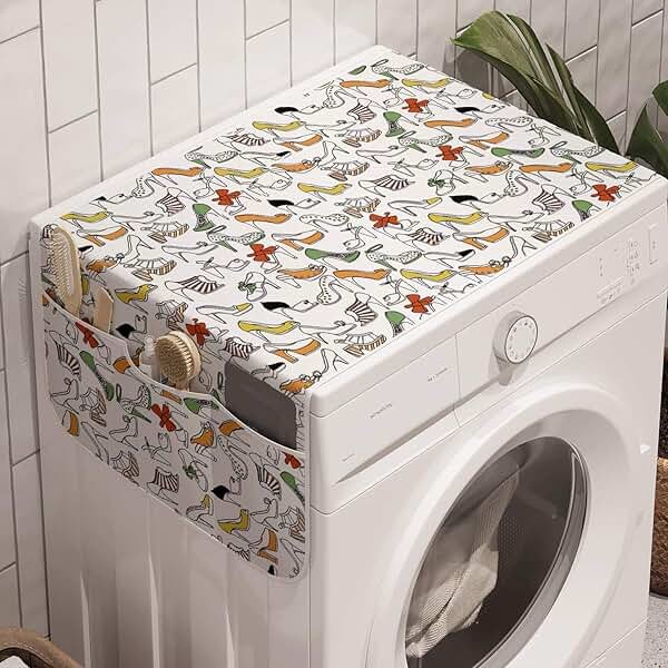 Lunarable Shoes Washing Machine Organizer, Woman Footwear Themed Continuous Fashion Pattern of Repetitive Colorful High Heels, Anti-slip Fabric Cover for Washers and Dryers, 47" x 18.5", Multicolor - Product Image