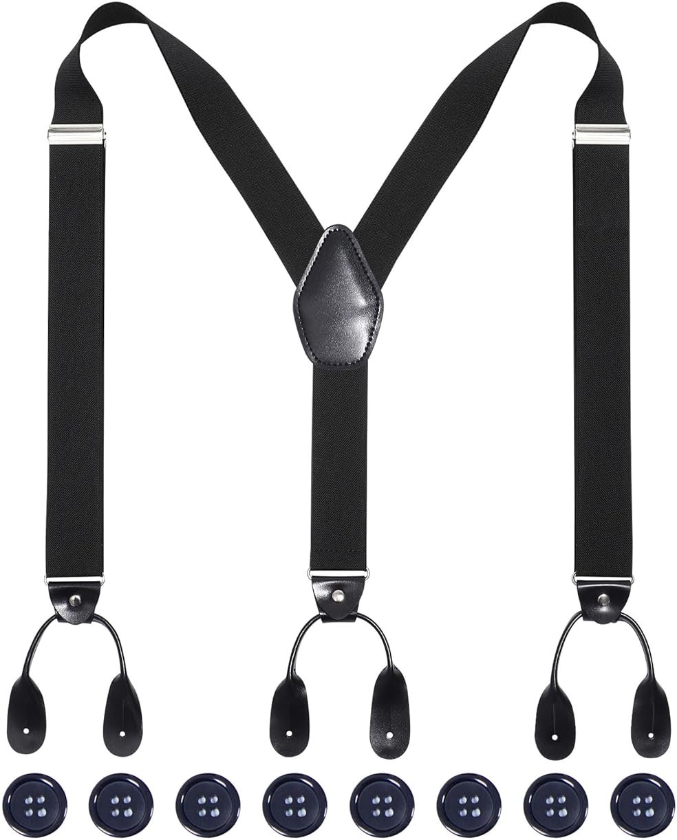 Kajeer Men Button Suspenders Adjustable, Heavy Duty Y-Back Elastic Tuxedo Elastic Mens Suspenders with Leather Buttons End - Product Image