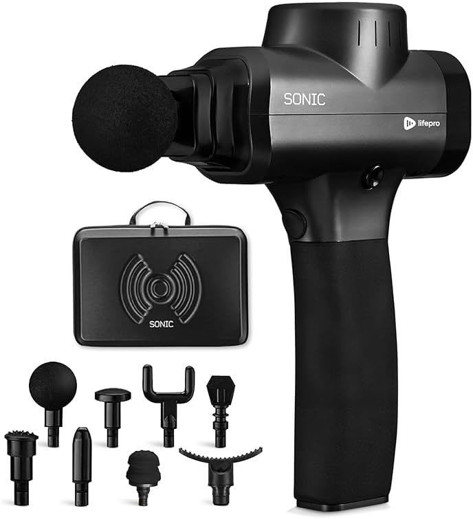 Lifepro Massage Gun - Percussion Muscle Massager for Athletes with 8 Massage Heads and 5 Speed Settings - Deep Tissue Back and Muscle Massage Gun for Recovery - Product Image