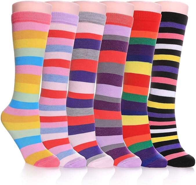 FNOVCO Girls Knee High Socks Kids Crazy Fun Gift Cute Animal Patterns Cotton Long Socks 6 Pairs - Product Image