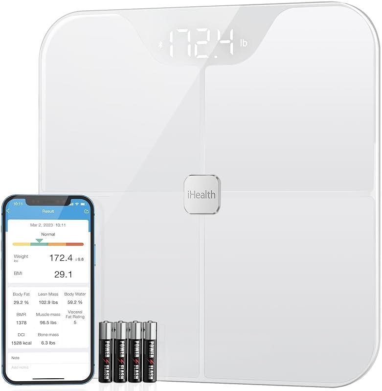 iHealth Nexus Smart Scale for Body Weight Bluetooth, Digital Bathroom Scale Body Fat and Muscle, Body Composition Monitor Health Analyzer for BMI Compatible for iOS & Android Accurate to 0.1lb-White - Product Image