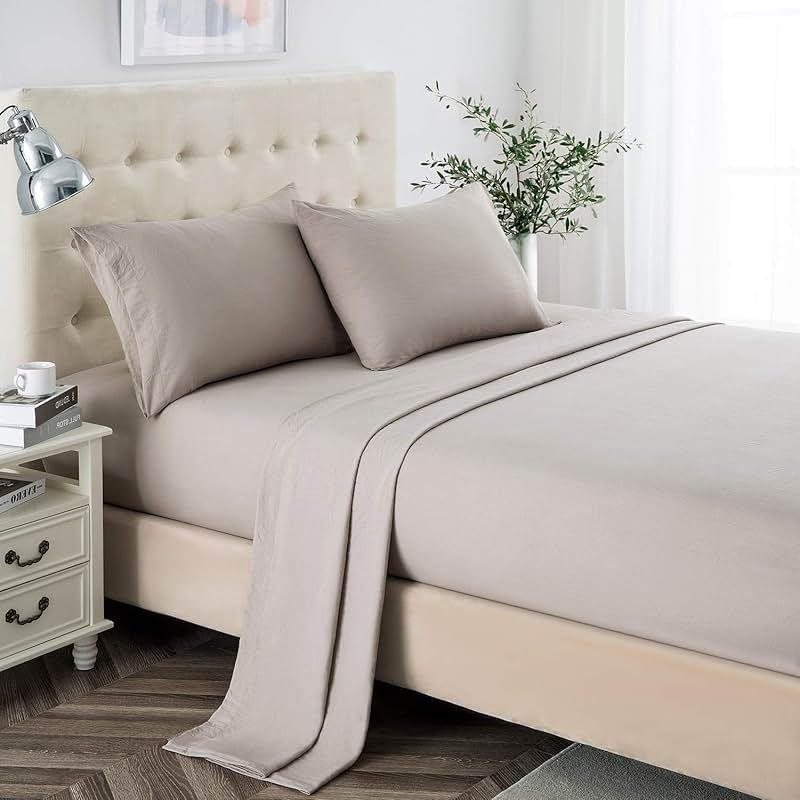 Lanest Housing Queen Sheet Set, 2400 Thread Count Soft Deep Pocket Microfiber Sheets, 4 Pieces Taupe Bedding Sheets & Pillowcases - Product Image