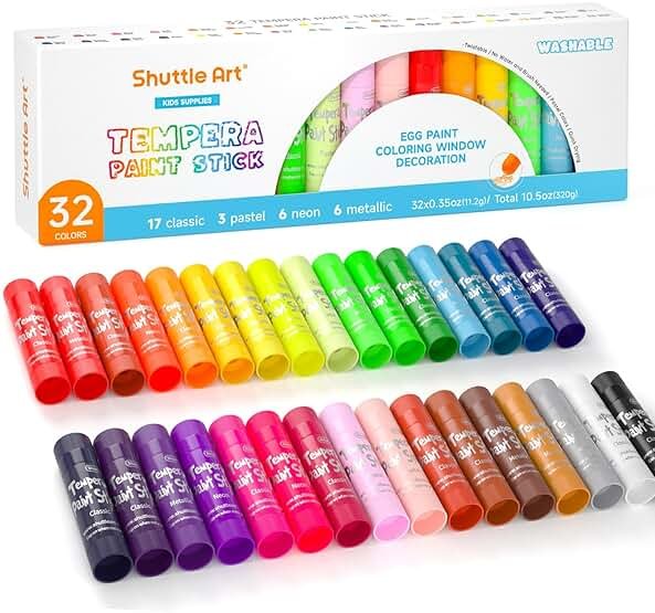 Shuttle Art Tempera Paint Sticks, 32 Colors Solid Tempera Paint for Kids, Super Quick Drying, No-Toxic, Works Great on Paper Wood Glass Ceramic Canvas - Product Image