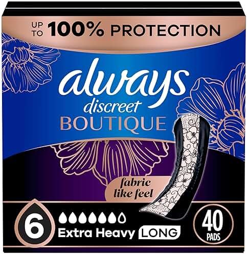 Always Discreet Boutique Incontinence Pads, for Bladder Leaks, Extra Heavy Absorbency, Long Length, 40 Count (2 Packs of 20) - Product Image