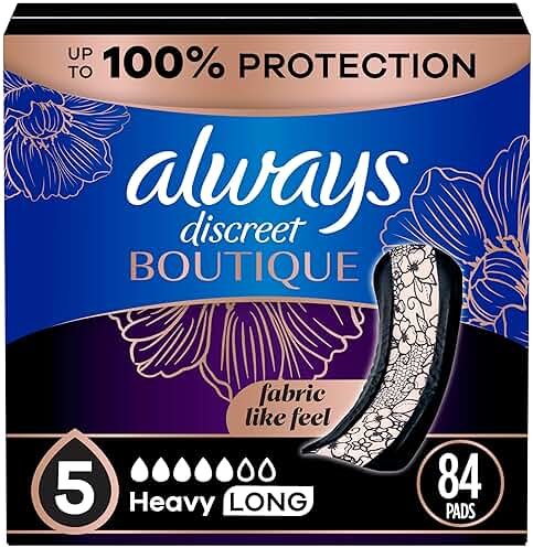 Always Discreet Boutique Adult Incontinence & Postpartum Pads For Women, Size 5, Heavy Long Abondant longues, 28 Count x 3 Packs (84 Count total) (Packaging May Vary) - Product Image