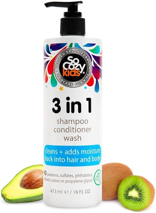 SoCozy 3 in 1 Kids Shampoo + Conditioner + Body Wash (16 Fl Oz) Gentle, Hydrating Hair & Body Cleanser with Keratin, Vitamin B5, & Kiwi Extract, Paraben & Sulfate-Free - Product Image