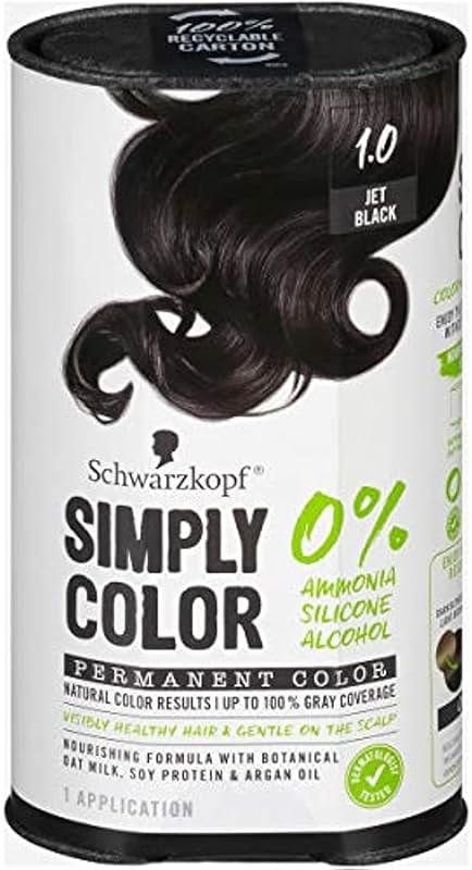 Schwarzkopf Simply Color Permanent Hair Dye, 1.0 Jet Black, Long-Lasting with Nourishing Ingredients, No Ammonia or Silicone, All Hair Types - Product Image