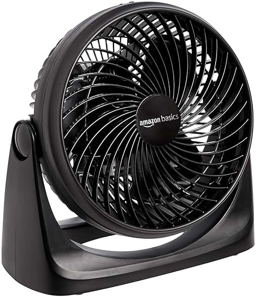 Amazon Basics Air Circulator Desk Fan for Bedroom, Home and Office, 90-Degree Tilt Head, 3 Speed Settings, Cooling, 35 Watts, Black, 11.1"W x 6.3"D x 10.9"H - Product Image