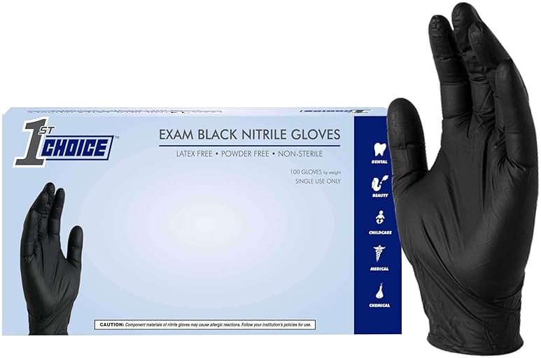 1st Choice Black Nitrile Gloves Disposable Latex Free - Exam Grade Black Gloves for Cooking, Medical, Dental, Cleaning - 4mil - Product Image