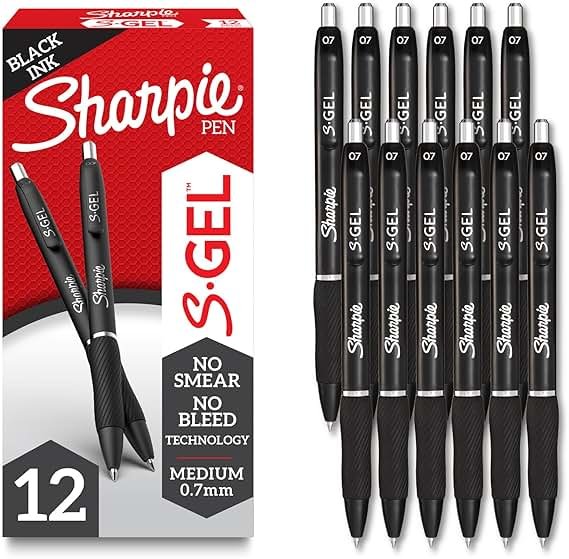 Sharpie S-Gel Gel Pens, Black Barrel, Medium Point (0.7mm), Black Gel Ink Pens, 12 Count - Home, Office, School, Journaling, Writing, Note-Taking, Teacher Supplies - Product Image