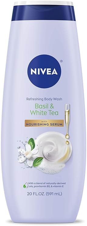 NIVEA Refreshing Basil and White Tea Body Wash with Nourishing Serum, Scented Body Wash for Women, Enriched with Provitamin B5 and Vitamin E, 20 Fl Oz Bottle - Product Image