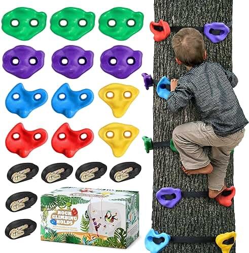 TOPNEW 12 Ninja Tree Climbing Holds for Kids Climber, Adult Climbing Rocks with 6 Ratchet Straps for Outdoor Ninja Warrior Obstacle Course Training - Product Image