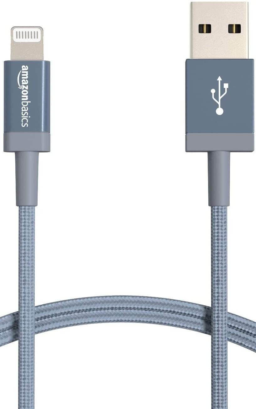 Amazon Basics USB-A to Lightning Cable, Apple MFi Certified, Nylon Braided Cord, Fast Charger for iPhone 14 13 12 11 X Xs Pro, Pro Max, Plus, iPad, 6 Foot, Dark Gray - Product Image
