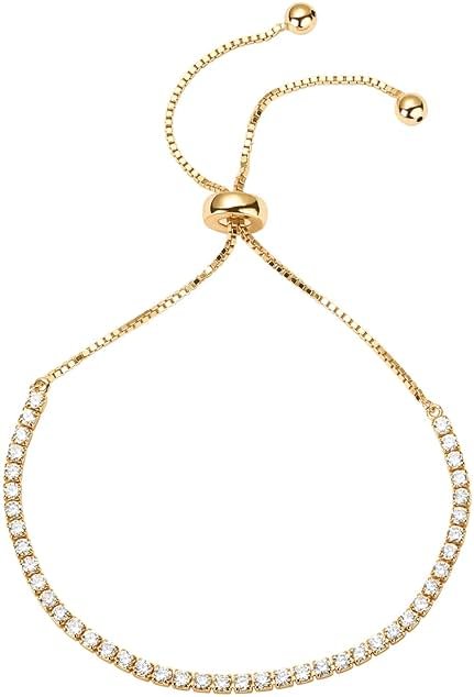 PAVOI 14K Gold Plated Cubic Zirconia Classic Tennis Bracelet for Women | Adjustable Slider - Product Image