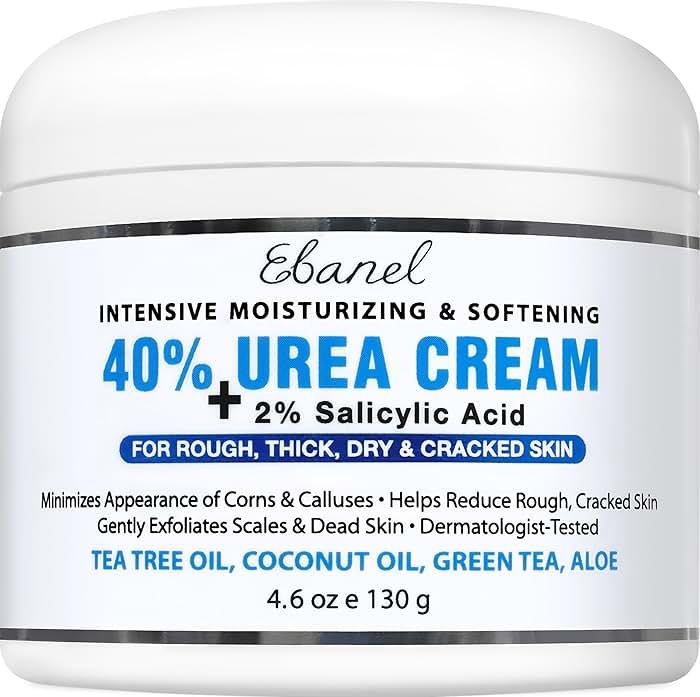 Ebanel Urea Cream 40% plus Salicylic Acid 2%, Foot Cream for Dry Cracked Heels Feet Knees Elbows Hands, Foot Dead Skin Cuticle Callus Remover Toenail Softener, Keratolytic Skin Barrier Repair - Product Image