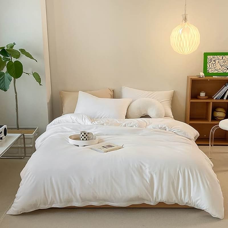 CLOTHKNOW White Queen Comforter Set 3Pcs White Bedding Comforter Sets Soft All Season Queen Size Bed Comforter Set with 2 x Pillowcases - Product Image