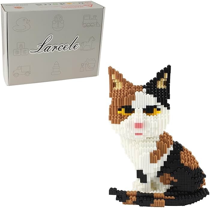 Larcele 4848 Pieces Calico Cat Micro Building Blocks Kit for Teens and Adults, Animal Mini Building Toy Bricks Set for Home or Office Decor KLJM-02 (Model 2842) - Product Image