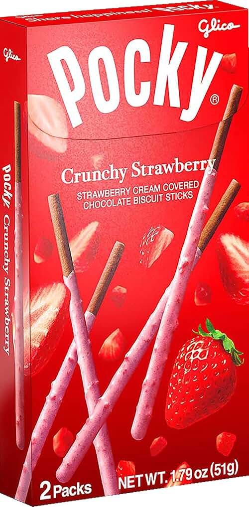 GLICO Pocky Crunchy Strawberry Covered Chocolate Biscuit Sticks 1.79 oz - Product Image