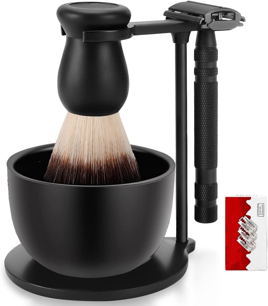 Amazing Razor Shaving Kit - Black Men's Shaving & Grooming Set - Safety Razor, Brush, Stand, Soap Bowl, Stainless Blades - Product Image
