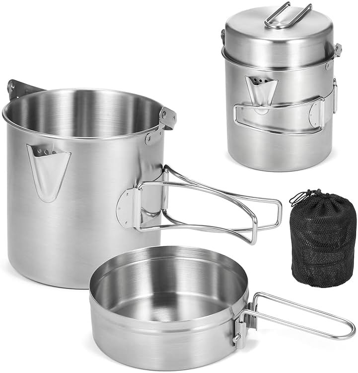 Lixada Camping Cooking Kettle 1L Stainless Steel Pot with Foldable Handle and Dual Use Cover Portable for Hiking Backpacking Picnic - Product Image