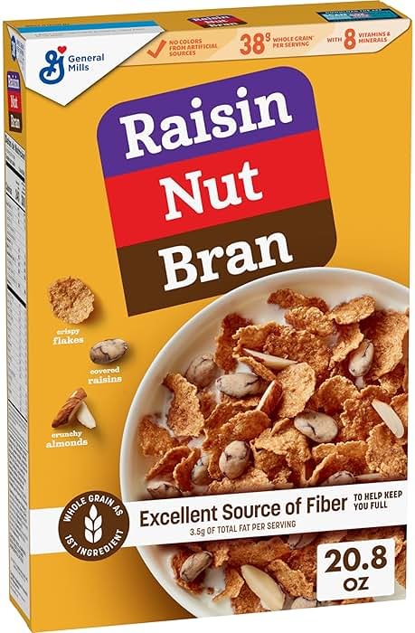 Raisin Nut Bran Cereal, High Fiber Cereal, Made with Whole Grain, 20.8 oz - Product Image